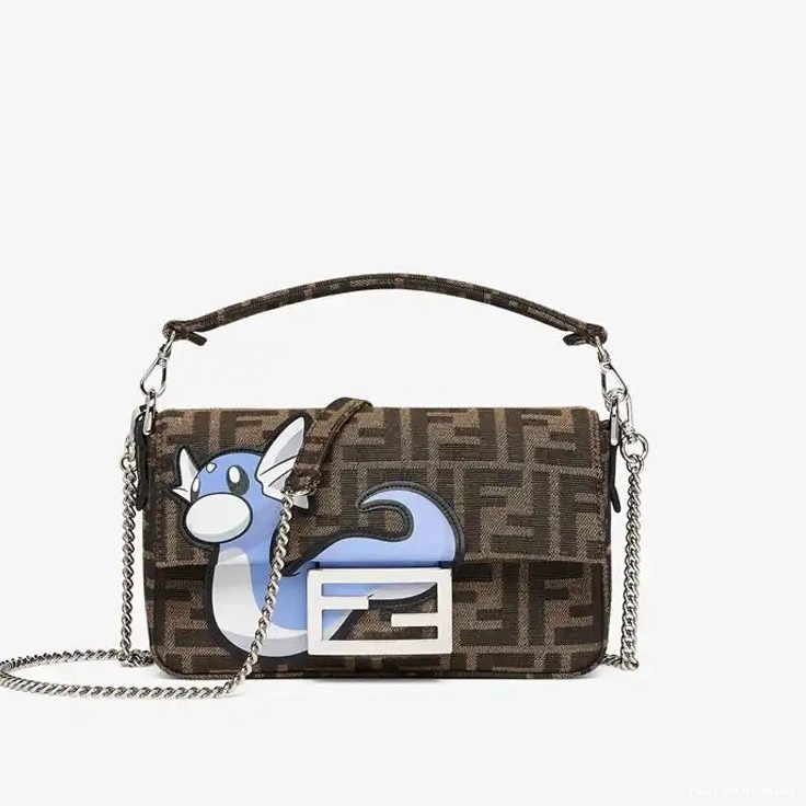 Affordable Mini Brown Fabric In Fendi FF Blue Pokmon Motif Bag Dragon Baguette 0531
